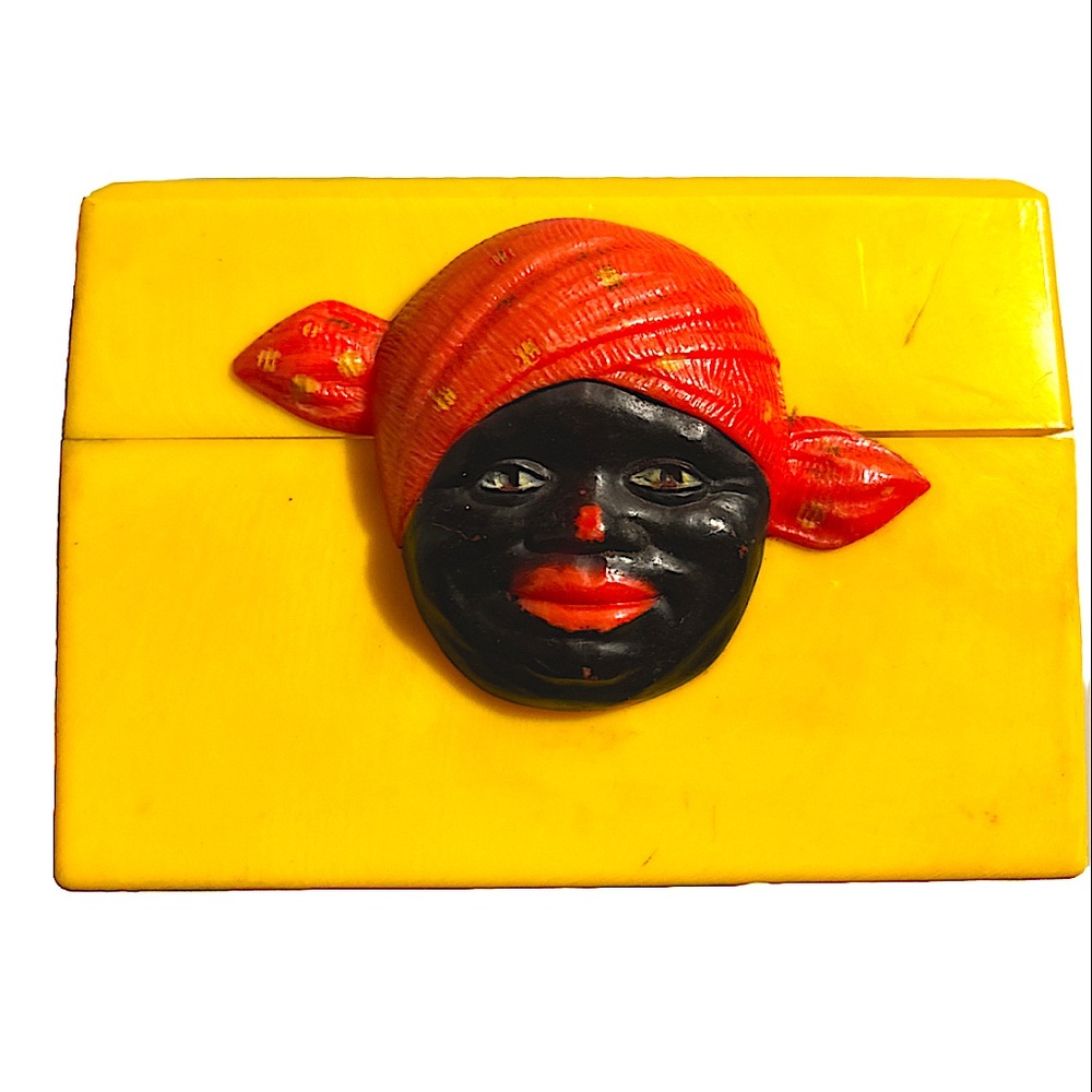 Vintage 1950s Aunt Jemima Recipe box-Black Americana. Yellow recipe box.